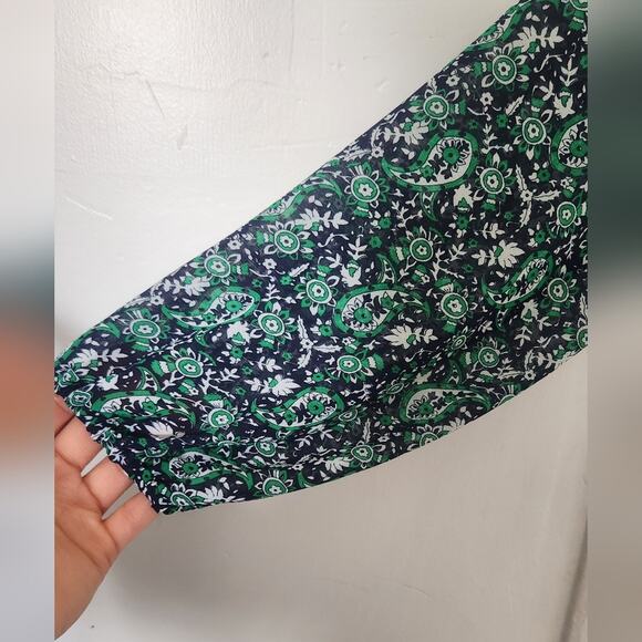 Michael Kors Green Navy Blue Paisley Georgette Dress medium - Picture 8 of 9